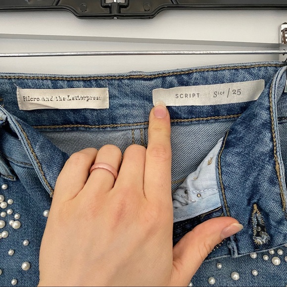 Anthro Pilcro Script High-Rise Pearl Skinny Jeans - Picture 8 of 8